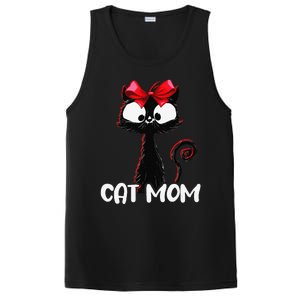 Cat Mom Cute Black Cat With Red Ribbon Bandana Black Cat PosiCharge Competitor Tank