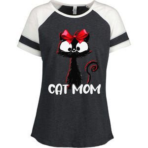 Cat Mom Cute Black Cat With Red Ribbon Bandana Black Cat Enza Ladies Jersey Colorblock Tee