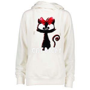 Cat Mom Cute Black Cat With Red Ribbon Bandana Black Cat Womens Funnel Neck Pullover Hood