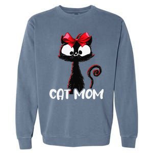 Cat Mom Cute Black Cat With Red Ribbon Bandana Black Cat Garment-Dyed Sweatshirt