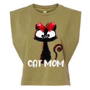 Cat Mom Cute Black Cat With Red Ribbon Bandana Black Cat Garment-Dyed Women's Muscle Tee