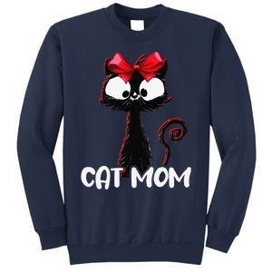 Cat Mom Cute Black Cat With Red Ribbon Bandana Black Cat Sweatshirt