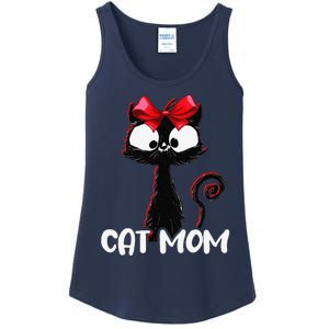 Cat Mom Cute Black Cat With Red Ribbon Bandana Black Cat Ladies Essential Tank