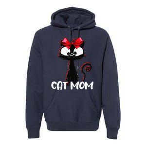 Cat Mom Cute Black Cat With Red Ribbon Bandana Black Cat Premium Hoodie