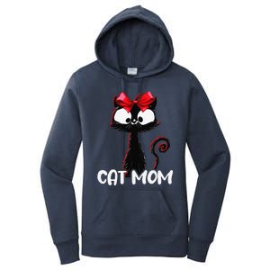 Cat Mom Cute Black Cat With Red Ribbon Bandana Black Cat Women's Pullover Hoodie