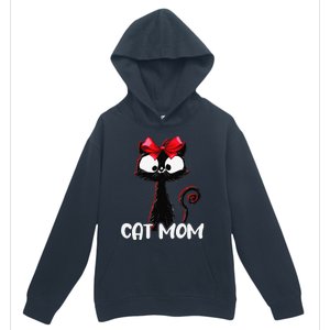 Cat Mom Cute Black Cat With Red Ribbon Bandana Black Cat Urban Pullover Hoodie