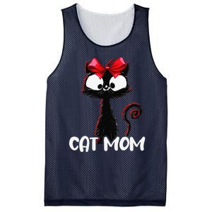 Cat Mom Cute Black Cat With Red Ribbon Bandana Black Cat Mesh Reversible Basketball Jersey Tank