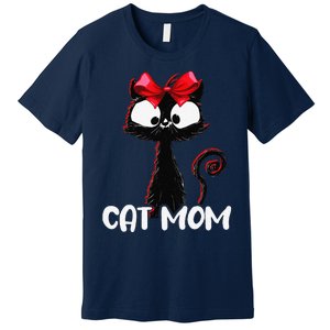 Cat Mom Cute Black Cat With Red Ribbon Bandana Black Cat Premium T-Shirt