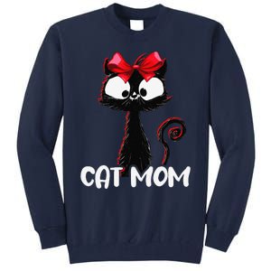 Cat Mom Cute Black Cat With Red Ribbon Bandana Black Cat Tall Sweatshirt