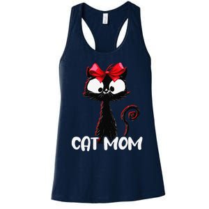 Cat Mom Cute Black Cat With Red Ribbon Bandana Black Cat Women's Racerback Tank