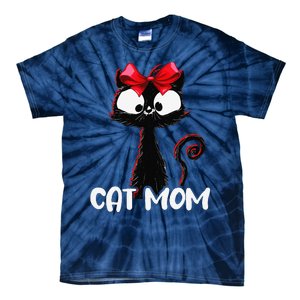 Cat Mom Cute Black Cat With Red Ribbon Bandana Black Cat Tie-Dye T-Shirt