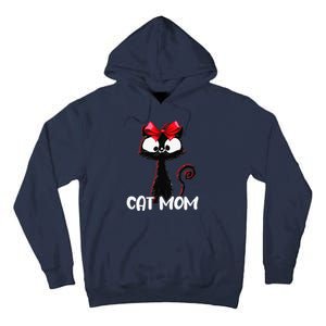 Cat Mom Cute Black Cat With Red Ribbon Bandana Black Cat Tall Hoodie