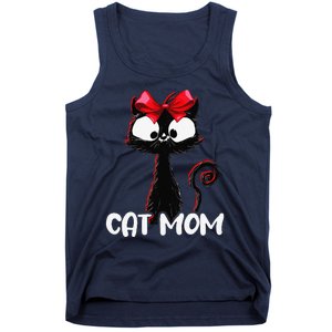 Cat Mom Cute Black Cat With Red Ribbon Bandana Black Cat Tank Top