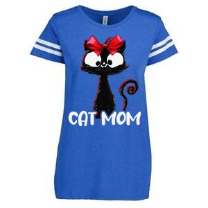 Cat Mom Cute Black Cat With Red Ribbon Bandana Black Cat Enza Ladies Jersey Football T-Shirt