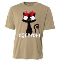 Cat Mom Cute Black Cat With Red Ribbon Bandana Black Cat Cooling Performance Crew T-Shirt