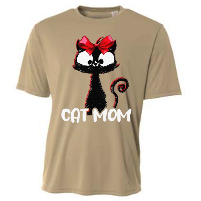 Cat Mom Cute Black Cat With Red Ribbon Bandana Black Cat Cooling Performance Crew T-Shirt