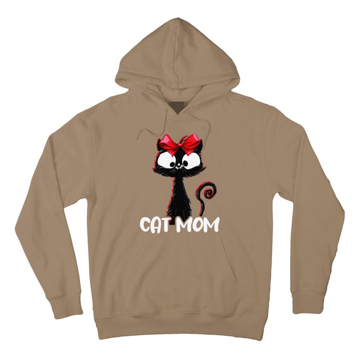 Cat Mom Cute Black Cat With Red Ribbon Bandana Black Cat Hoodie