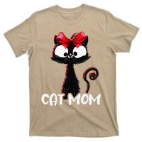 Cat Mom Cute Black Cat With Red Ribbon Bandana Black Cat T-Shirt