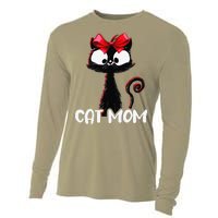 Cat Mom Cute Black Cat With Red Ribbon Bandana Black Cat Cooling Performance Long Sleeve Crew