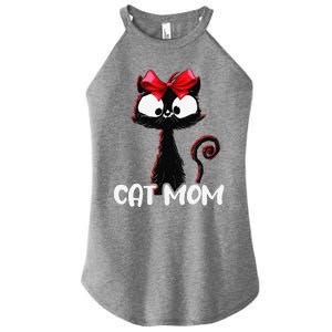 Cat Mom Cute Black Cat With Red Ribbon Bandana Black Cat Women's Perfect Tri Rocker Tank