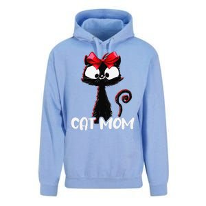 Cat Mom Cute Black Cat With Red Ribbon Bandana Black Cat Unisex Surf Hoodie