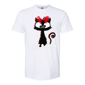 Cat Mom Cute Black Cat With Red Ribbon Bandana Black Cat Softstyle CVC T-Shirt