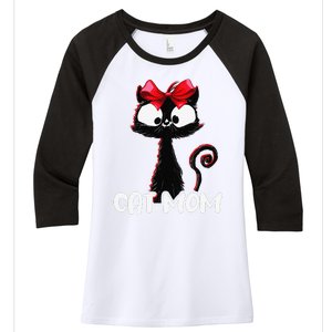 Cat Mom Cute Black Cat With Red Ribbon Bandana Black Cat Women's Tri-Blend 3/4-Sleeve Raglan Shirt