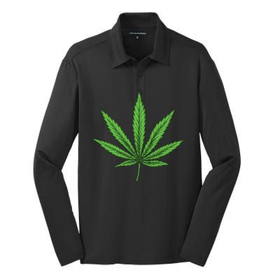 Cannabis Marijuana Silk Touch Performance Long Sleeve Polo