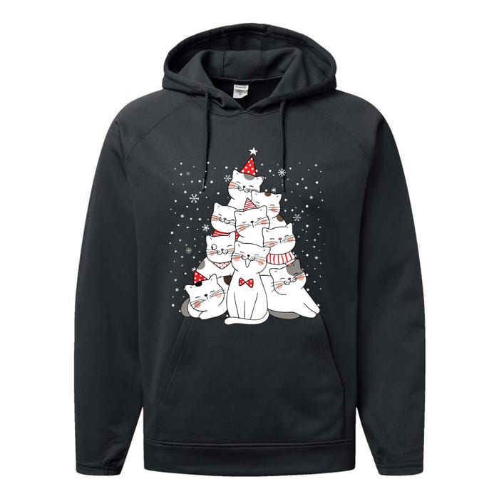 Cute Meowy Catmas Cat Christmas Merry Tree Xmas Performance Fleece Hoodie