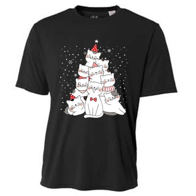 Cute Meowy Catmas Cat Christmas Merry Tree Xmas Cooling Performance Crew T-Shirt