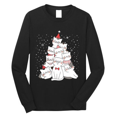 Cute Meowy Catmas Cat Christmas Merry Tree Xmas Long Sleeve Shirt