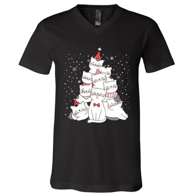 Cute Meowy Catmas Cat Christmas Merry Tree Xmas V-Neck T-Shirt