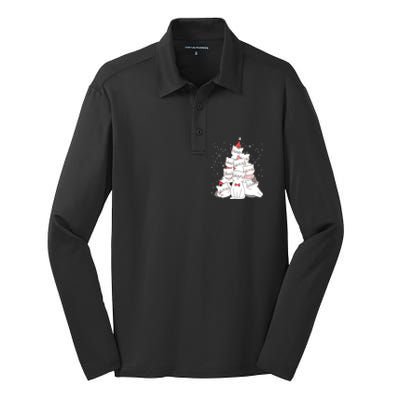 Cute Meowy Catmas Cat Christmas Merry Tree Xmas Silk Touch Performance Long Sleeve Polo