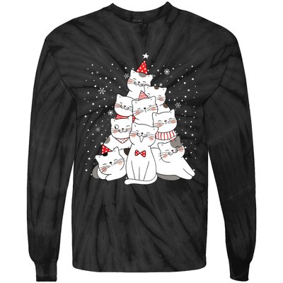 Cute Meowy Catmas Cat Christmas Merry Tree Xmas Tie-Dye Long Sleeve Shirt