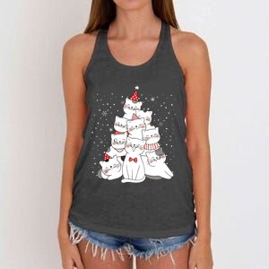 Cute Meowy Catmas Cat Christmas Merry Tree Xmas Women's Knotted Racerback Tank