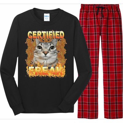 Cat Meme Certified Freak Eat Cement Cursed Cat Long Sleeve Pajama Set