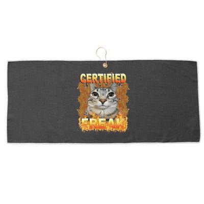 Cat Meme Certified Freak Eat Cement Cursed Cat Large Microfiber Waffle Golf Towel