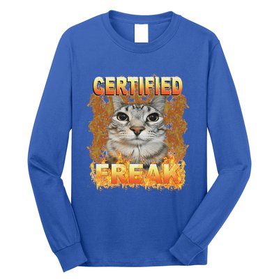 Cat Meme Certified Freak Eat Cement Cursed Cat Long Sleeve Shirt