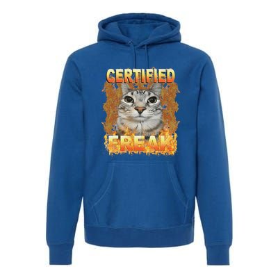 Cat Meme Certified Freak Eat Cement Cursed Cat Premium Hoodie