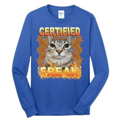 Cat Meme Certified Freak Eat Cement Cursed Cat Tall Long Sleeve T-Shirt