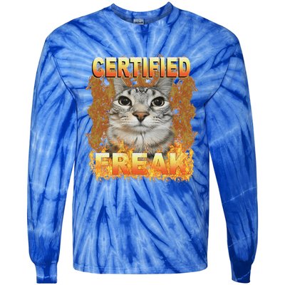 Cat Meme Certified Freak Eat Cement Cursed Cat Tie-Dye Long Sleeve Shirt