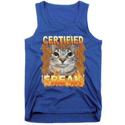 Cat Meme Certified Freak Eat Cement Cursed Cat Tank Top