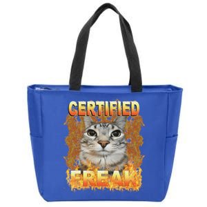 Cat Meme Certified Freak Eat Cement Cursed Cat Zip Tote Bag