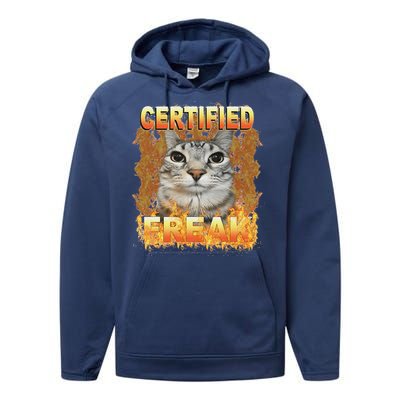 Cat Meme Certified Freak Eat Cement Cursed Cat Performance Fleece Hoodie