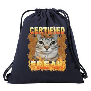 Cat Meme Certified Freak Eat Cement Cursed Cat Drawstring Bag