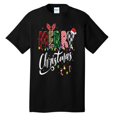 Cute Merry Christmas Leopard Buffalo Red Plaid Tall T-Shirt