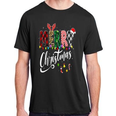 Cute Merry Christmas Leopard Buffalo Red Plaid Adult ChromaSoft Performance T-Shirt