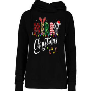 Cute Merry Christmas Leopard Buffalo Red Plaid Womens Funnel Neck Pullover Hood