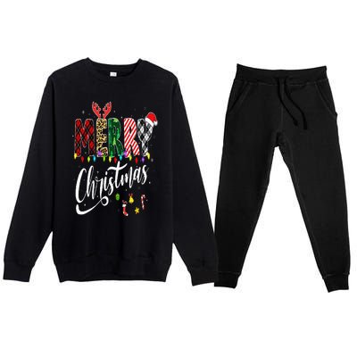 Cute Merry Christmas Leopard Buffalo Red Plaid Premium Crewneck Sweatsuit Set