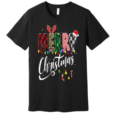 Cute Merry Christmas Leopard Buffalo Red Plaid Premium T-Shirt